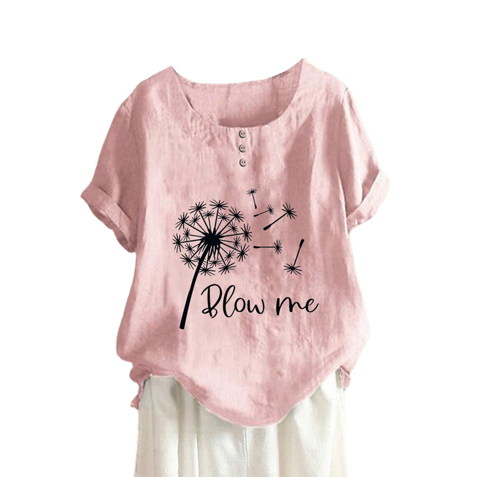 Women's Linen Daisy Blouse Loose Fit Short Sleeve Top For