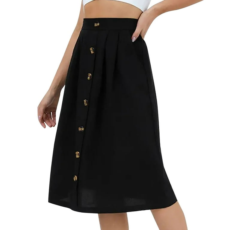 ZHIZAIHU Women Solid Color Skirts High Waist A-Line Skirts for