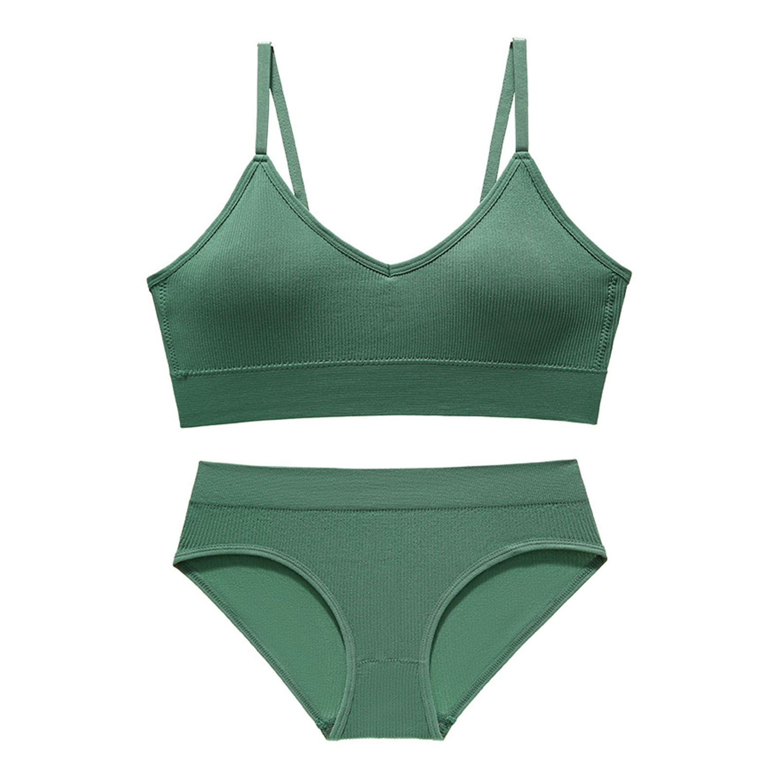 Huachen Women's Fashion Casual Solid Color Shoulder Underwear Nipple Comfortable  Bra, Green/XXL 