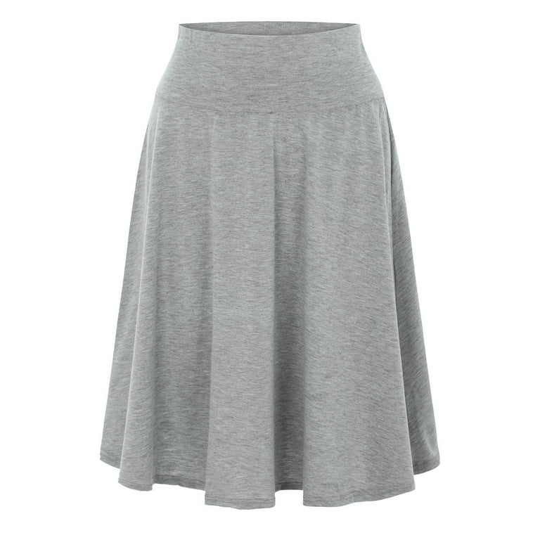 ZHIZAIHU Women s Plus Size High Waist Skirts Solid Color A Line Skirts Casual Knee Length Skirts Gray L Walmart