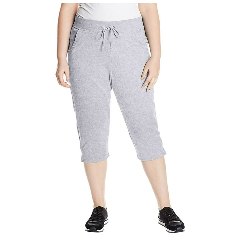 ZHIZAIHU Women s Plus Size Solid Color French Terry Pocket Capri Pants Grey XXL Walmart