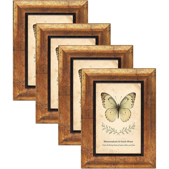 ZHLLL 4x6 Picture Frames Set of 4,Rustic Retro Photo Frame(Gold) | HD ...