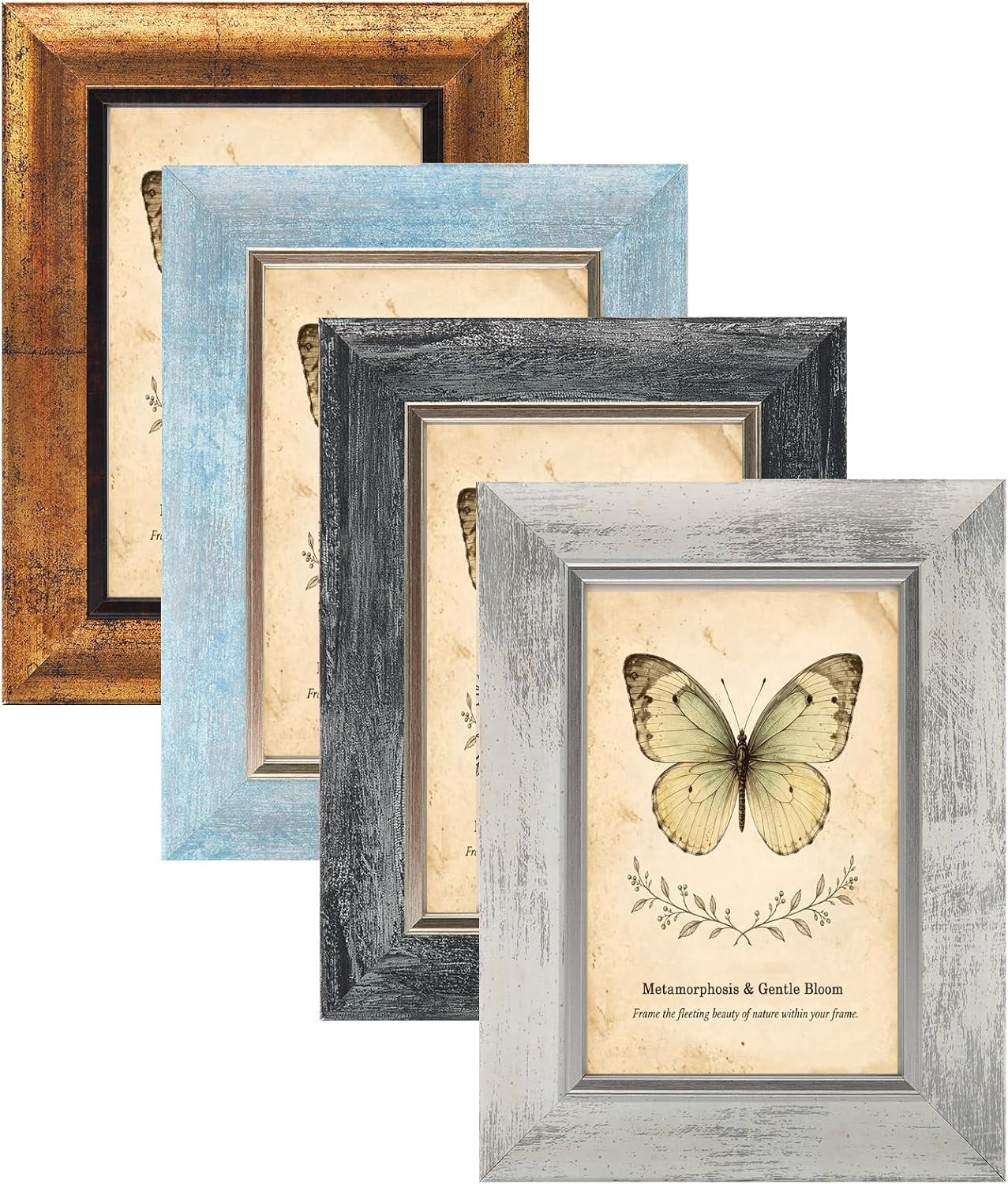 Coloured Frame Cover ZHLLL 4x6 Picture Frames Set of 4,Rustic Retro Photo Frame(Multicolor ...