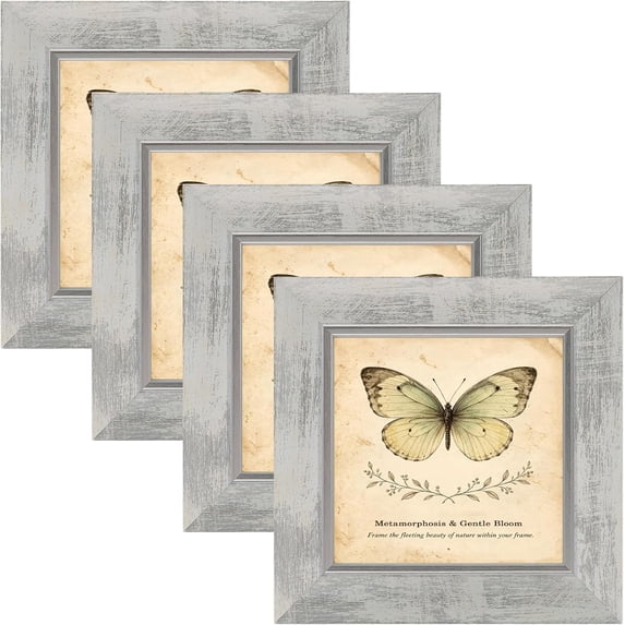 ZHLLL 5x5 Picture Frames Set of 4,Rustic Retro Photo Frame(White) | HD ...