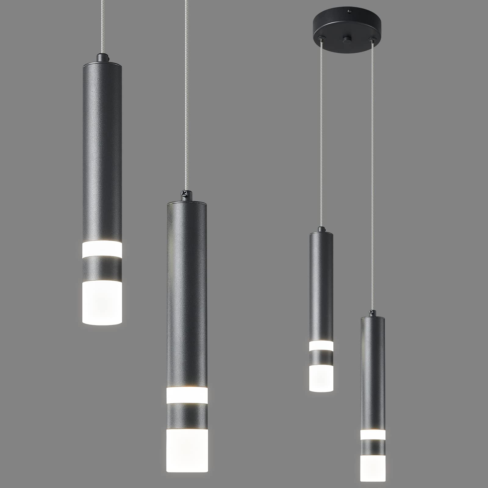 ZHLWIN 2-Light Modern Pendant Light Kitchen Fixture Dimmable LED Black Mini Pendant Lighting fo Kitchen Island Bedroom Bedside Table Small Pendant Lights