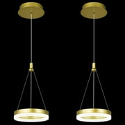 ZHLWIN 2-Pack Modern Gold Chandelier, Dimmable 6000K LED Pendant Light Kitchen Island, 1-Ring Adjustable Height Hanging Light Fixture for Dining Room Living Room Restaurant Foyer Hallway Entryway