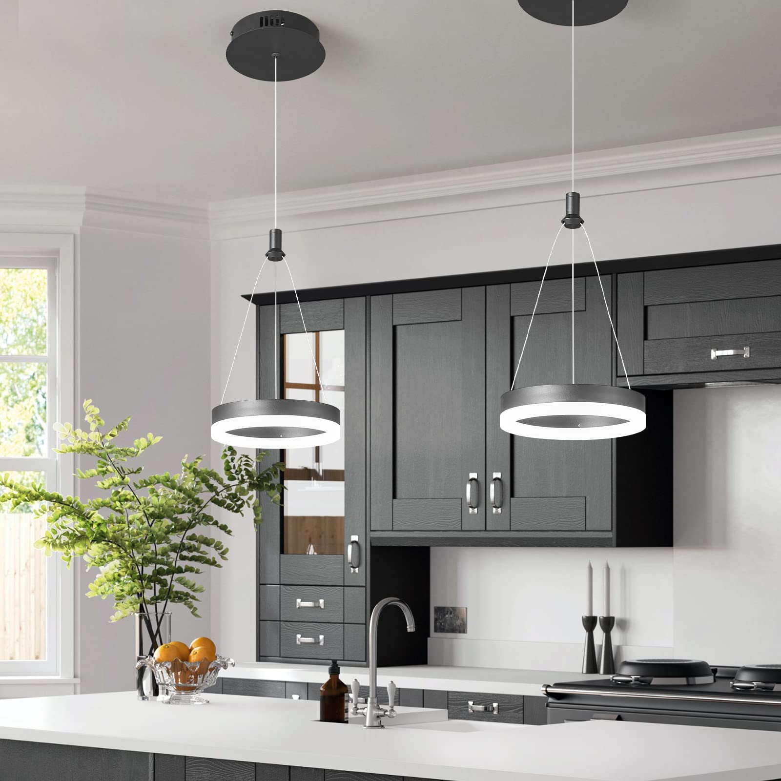 ZHLWIN 3Pack Modern Black Chandelier, Dimmable LED Pendant Light