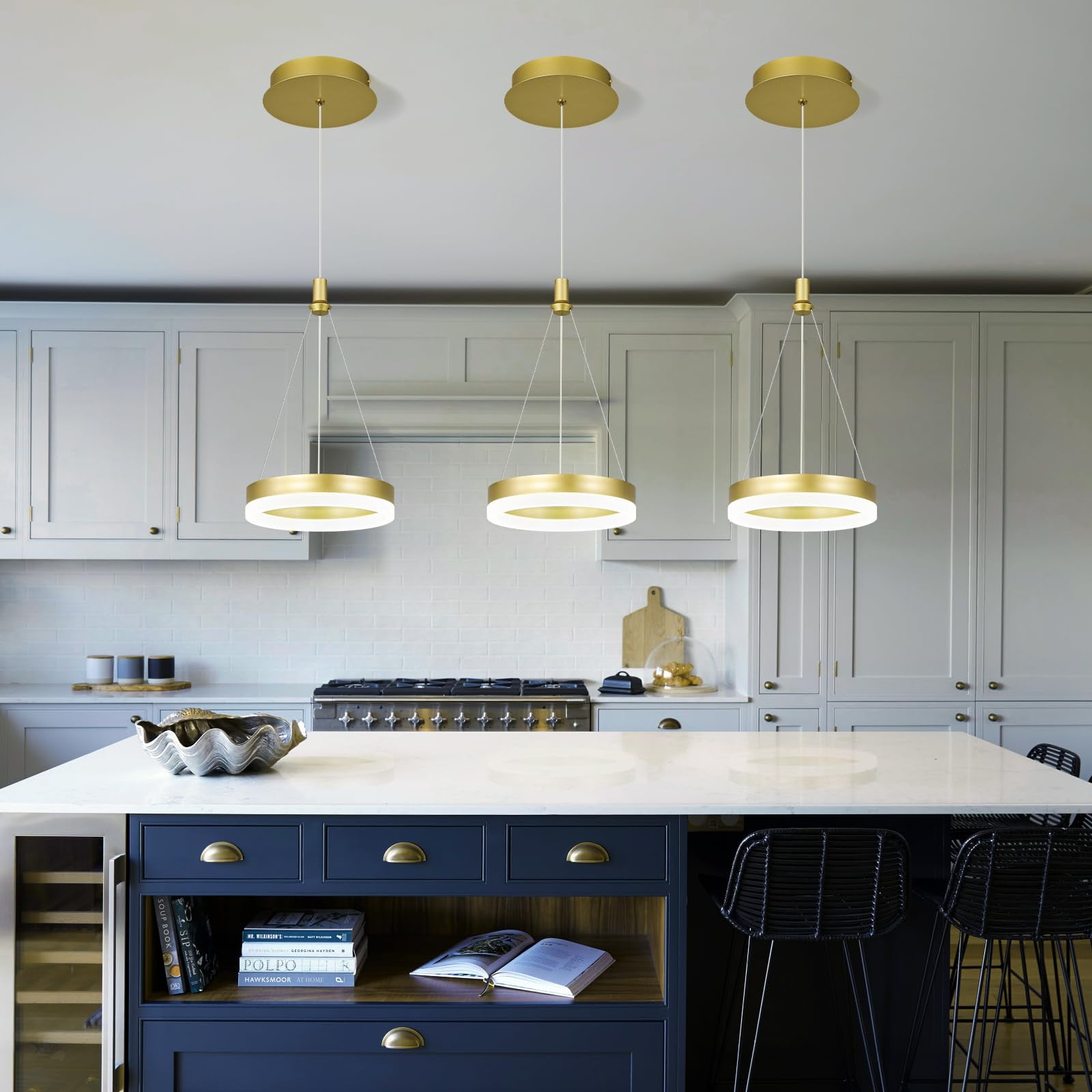 ZHLWIN 3Pack Modern Gold Chandelier, Dimmable LED Pendant Light