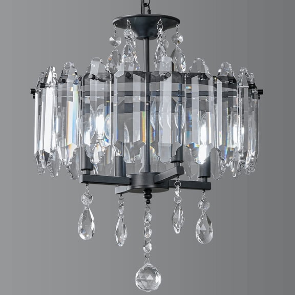 ZHLWIN 4-Light Modern Crystal Chandelier Light Fixtures Black Mini Crystal Chandeliers Ceiling Light Farmhouse Pendant Lighting for Kitchen Island Bedroom Dining Room Hallway Entryway