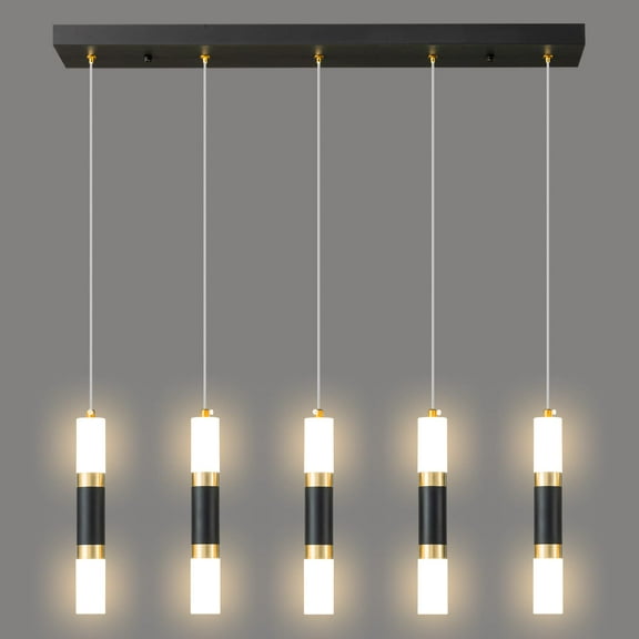 ZHLWIN 5-Light Modern Kitchen Island Dimmable LED Modern Black Gold Pendant Light, Kitchen Island Dinning Room Black Pendant Light