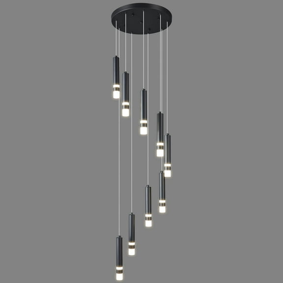 ZHLWIN 9-Light Modern Pendant Light Fixture Dimmable LED 54W Black Staircase Large Chandelier Lobby Living Room Bedroom Foyer High Ceiling Chandelier