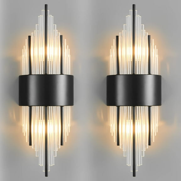 ZHLWIN Black Bathroom Vanity Light Fixtures, Corridor Stairs Sconce with Crystal Shade Bathroom Light Fixtures Over Mirror Indoor Wall for Bedroom Living Room, 2 Pack