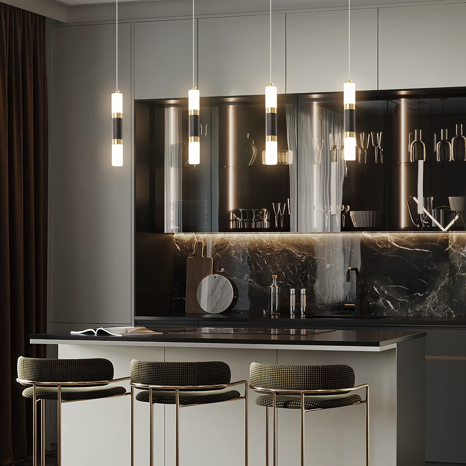 ZHLWIN Black Mini Pendant Light, Modern Kitchen Island Light Fixture