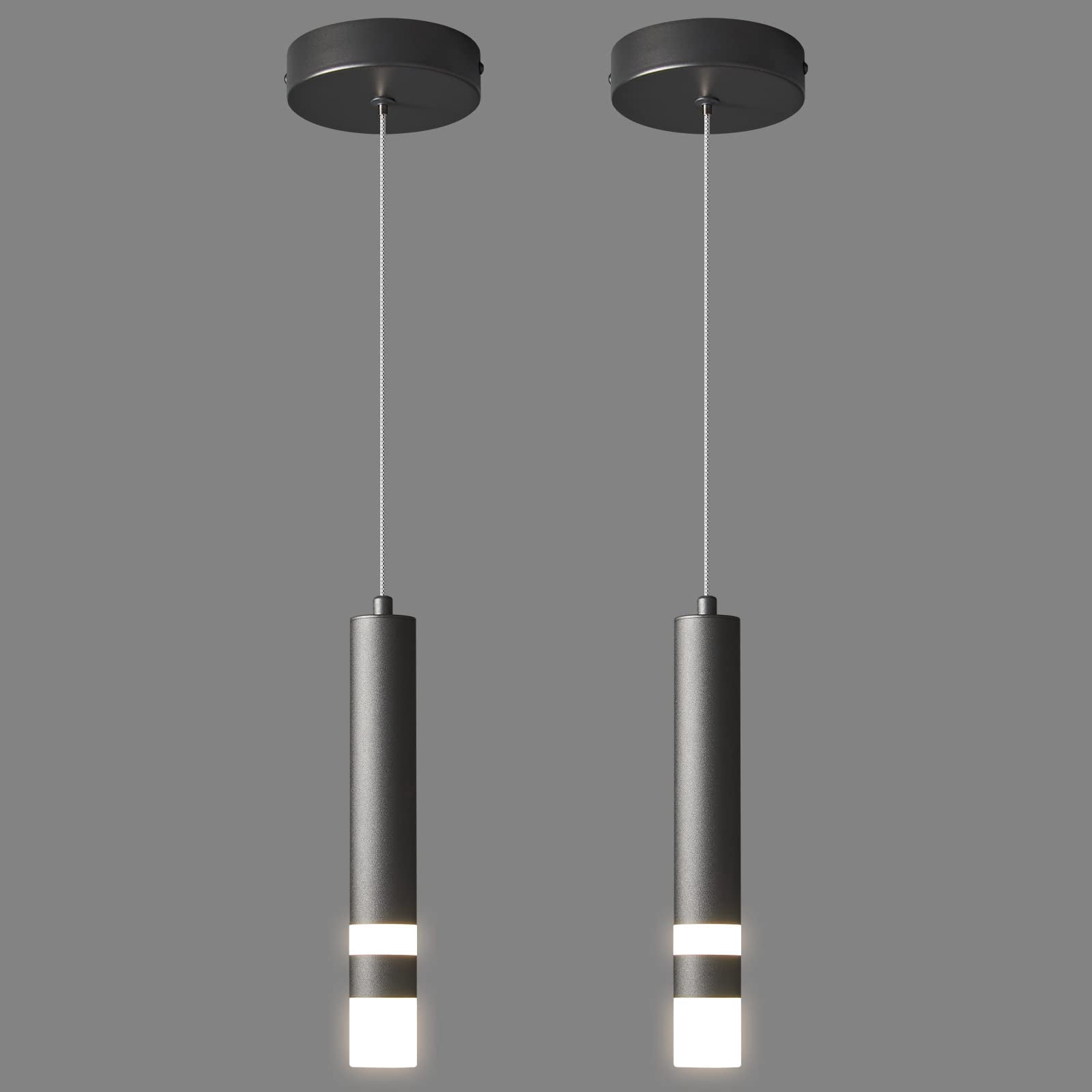 ZHLWIN Black Modern Pendant Light, Kitchen Fixture Dimmable LED Mini Pendant Lighting for Kitchen Island Bedroom Bedside Table Small Pendant Lights, 2-Pack