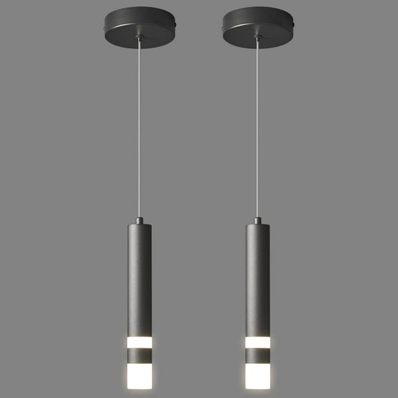 ZHLWIN Black Modern Pendant Light, Kitchen Fixture Dimmable LED Mini Pendant Lighting for Kitchen Island Bedroom Bedside Table Small Pendant Lights, 2-Pack