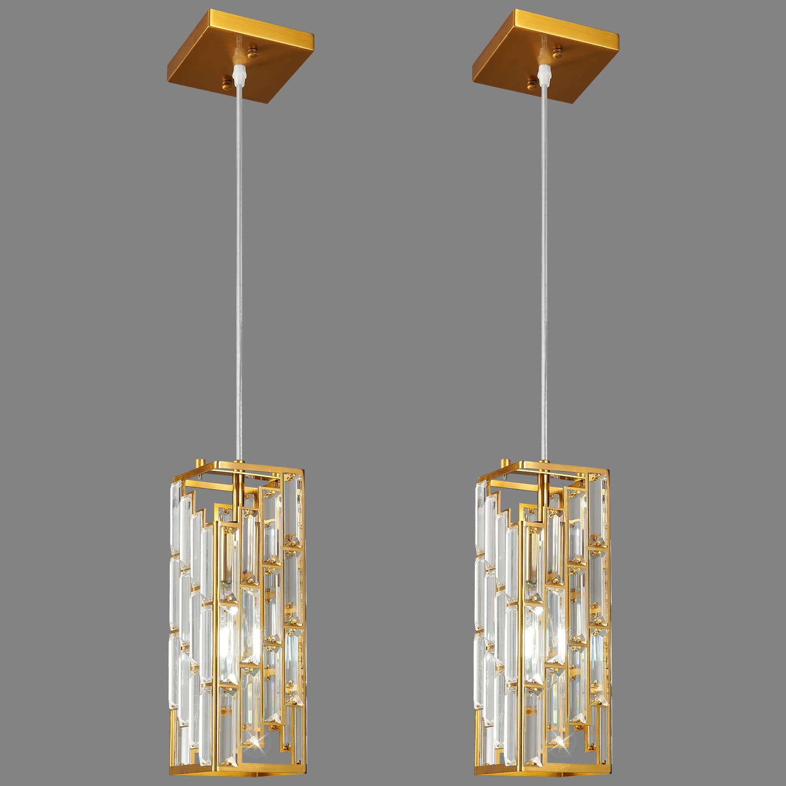 ZHLWIN Gold Pendant Lighting Modern Pendant Light, Mini Crystal Chandeliers,Adjustable Pendant Light Fixture for Kitchen Island Dinning Room Bedroom, 2 Pack
