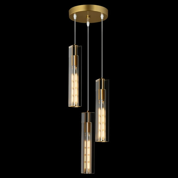 ZHLWIN Kitchen Lights Ceiling Hanging, 3-Light Gold Pendant Lighting Adjustable Mini Pendant Lights Crystal Gold Pendant Lighting for Kitchen Island Bedroom Living Room Dining Room