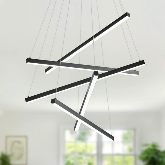 ZHLWIN Modern Chandelier Linear, 5-Light LED Pendant Light Fixture Black High Ceiling Chandeliers for Dining Room Bedroom Living Room Foyer Entryway