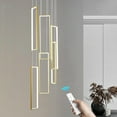 thumbnail image 1 of ZHLWIN Modern Kitchen Island Dimmable Pendant Light Fixture, Gold 114W LED Pendant Lights 6 Ring Rectangular Chandelier Staircase Large Chandelier Lobby Living Room Foyer High Ceiling Chandeliers, 1 of 7