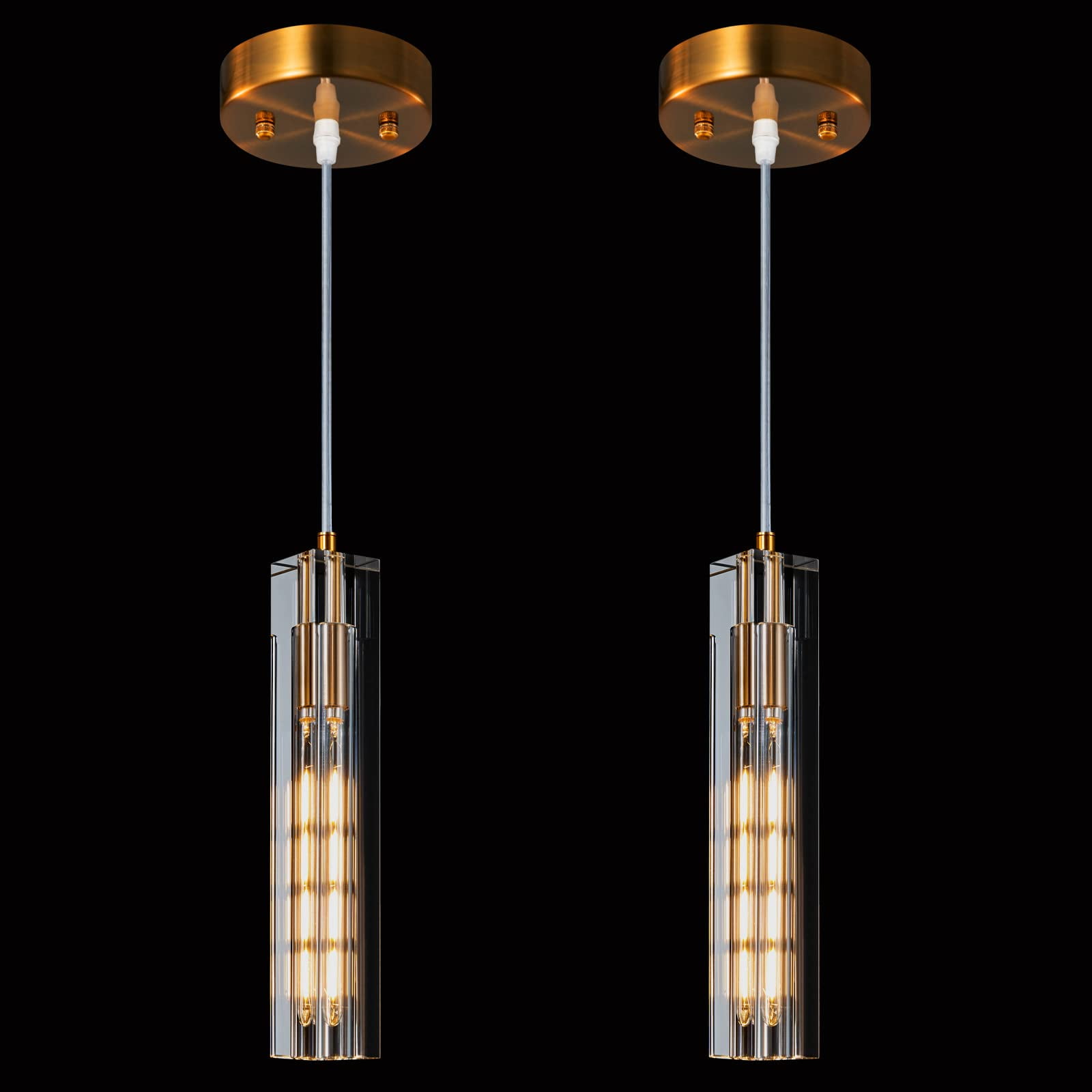 ZHLWIN Modern Pendant Light Kitchen Light Fixtures Ceiling Crystal Mini Pendant Light Gold Pendant Lighting for Kitchen Island Bedroom Hallway Living Room Dining Room, 2 Pack