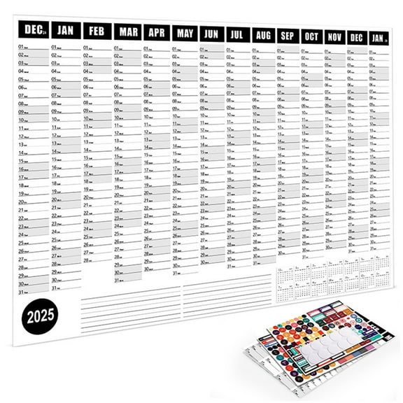 ZHMRFG 2025 Wall Calendar Annual Poster 29.1In Home Decor 365 Large Boxes Color Coding Systematic Planning Decor for Home Office Life Goals Planning Milestone Tracking Indoor Goal Setting Decors