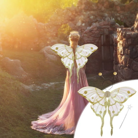 ZHMRFG 3PC Holiday Masquerade Elf Costume Set, Sparkly Outfit With Wand Headband, Elastic Straps Soft Comfortable Decor for Halloween Masquerade Carnival Photo Shoots Birthday Party Festive Dress Up