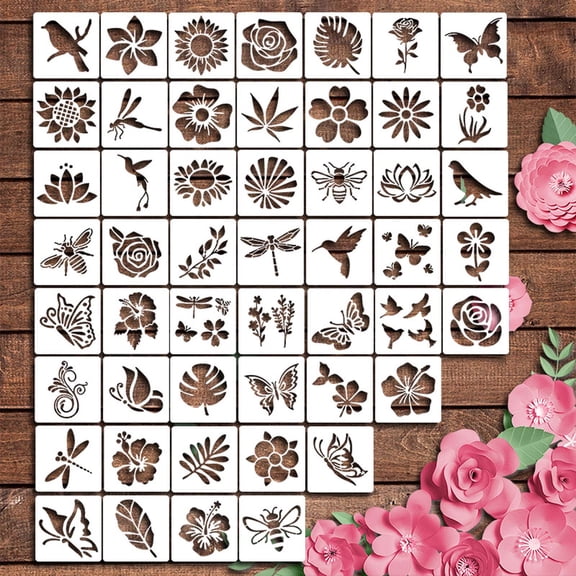 ZHMRFG 50PCS Mini Garden Flower Stencils, 4x4In Reusable Floral Templates, Easy to Use Multi-Surface Decor for DIY Scrapbooking Card Making Wooden Wall Hedge Small Craft Home Decorations