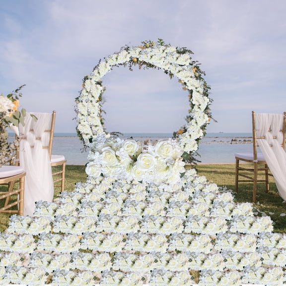 ZHMRFG 52CM Wedding Venue Silk Flower Arrangement Simulation Rose Lily Bouquet T-Table Road Guide Decor Durable Non-Wilting Reusable No Assembly Required for Wedding Ceremony Aisle Reception Decor