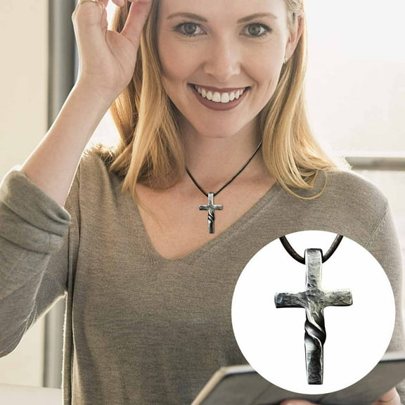 ZHMRFG Alloy Twist Cross Pendant Necklace 1.5in Adjustable Leather Chain 19.68-23.62in Sturdy Hand Forged Religious Jewelry Unique Exquisite For Men Women Daily Wear Holiday Birthday Gift Decorations