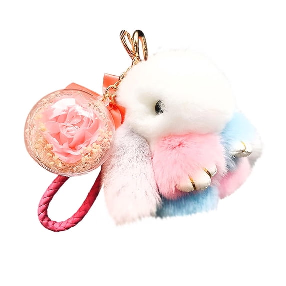 ZHMRFG Bunny PomPom Keychain With Everlasting Flower Car Decor Low Maintenance Colorfast Lightweight Decor for Car Keys Backpack Purse Gifting Birthday Holiday Special Occasion Daily Accessory Decors