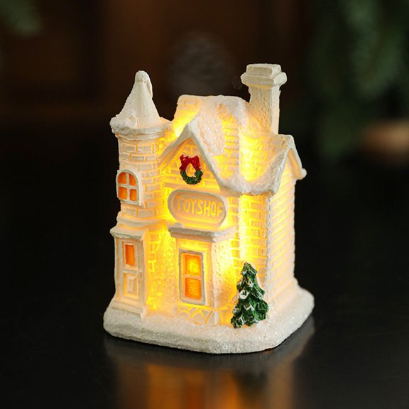 ZHMRFG Christmas Decor,Resin Glowing Snow House Hut Warm Yellow Light Mini Winter Scene,Intricate Detail Ambience Creating Festive Decor for Desktop Mantel Dining Table Holiday Gift Microscape Decors