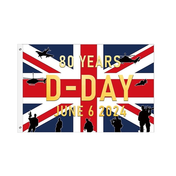 ZHMRFG Commemorative Decor,56.69In Normandy Landing 80th Anniversary Flag Large British Soldiers Pattern Fade-Resistant,Festive Decor for Parade Rally Yard Garden Event Patriotic Theme Decorations