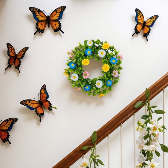 ZHMRFG Easter Artificial Daisy Flower Wreath 11.81In Simulation Green Plants Door Hanging Decor For Home Porch Wall Fireplace Mantel Spring Festival Indoor Outdoor Party Gift Decorations