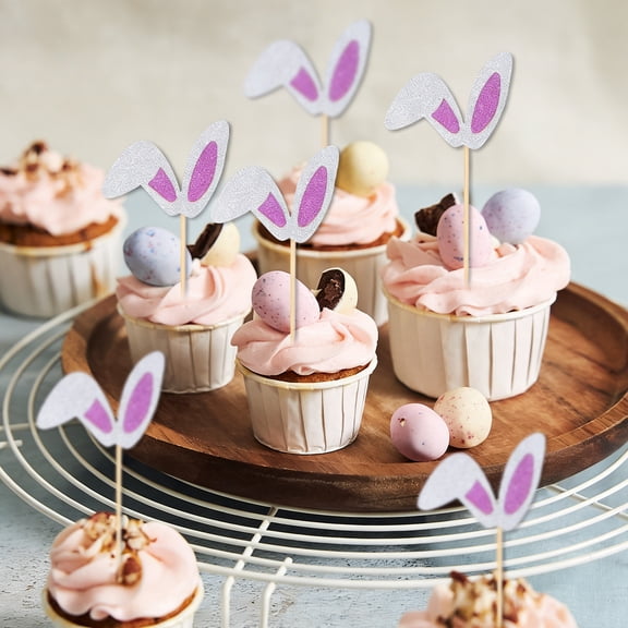 ZHMRFG Easter Decor,5.11In Bunny Ears Cake Toppers Glitter Paper 3D Curved Food-Grade Sticks Easy Insertion Lightweight,Festive Decor for Easter Party Birthday Wedding Dessert Decoration Decors