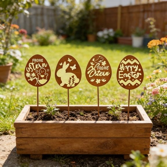 ZHMRFG Easter Decor,Wrought Iron Easter Egg Stake Vintage Rust Finish Openwork Cutout Light Dynamic Pattern Ground Spike Insertion,Festive Decor for Garden Planter Flowerbed Lawn Terrace Border Decor