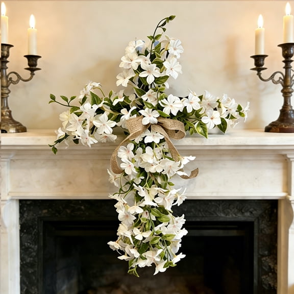 ZHMRFG Easter Decoration, Easter Cross Artificial Flower Hanging Door Decor,Realistic Fade-Resistant Festive Decor for Easter Front Door Stair Railing Mantel Dining Table Home Indoor Outdoor Wall