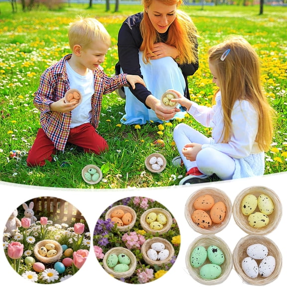 ZHMRFG Easter Decorations, Easter Mini Faux Nests With Speckled Eggs, Festive Versatile Nest Egg Decor for Easter Egg Hunt Table Centerpiece Indoor Home Easter Spring Holiday Party Decorations