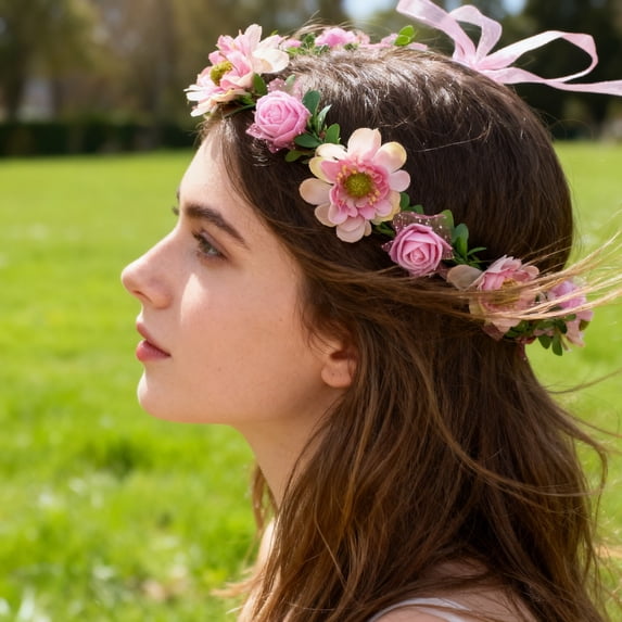 ZHMRFG Easter Floral Headband, 8.66In Adjustable Fit Versatile Wear Festive Style, Easter Decor For Easter Party Wedding Photography Vacation Home Holiday Favors Hair Accessory Spring Party Decor