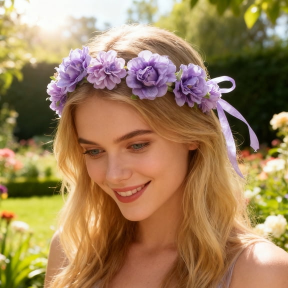 ZHMRFG Easter Flower Crown, 8.66In Floral Hair Accessory Adjustable Fit Versatile Wear, Easter Decor For Easter Party Wedding Photography Vacation Home Holiday Favors Floral Headpiece Decor