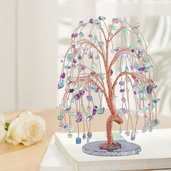 ZHMRFG Handcrafted Crystal Fortune Tree Ornament, Stone Willow Tree Craft with Hand Polished Stone Leaves, Lucky Symbol Decor Party for Home Office Desk Coffee Table Bookshelf Business Opening Gift