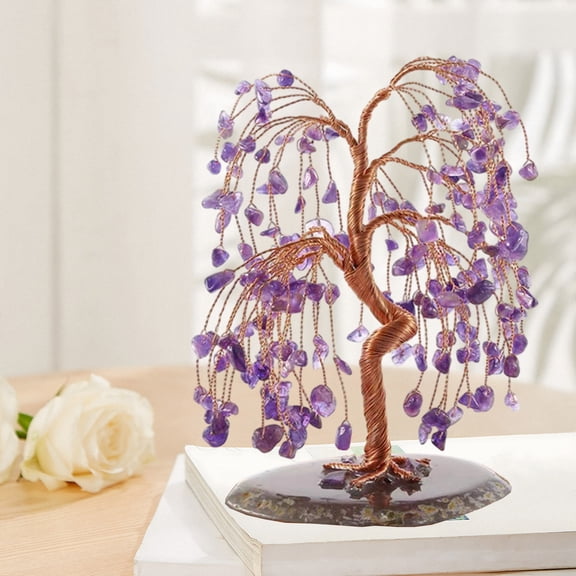 ZHMRFG Handcrafted Crystal Fortune Tree Ornament, Stone Willow Tree Craft with Hand Polished Stone Leaves, Lucky Symbol Decor Party for Home Office Desk Coffee Table Bookshelf Business Opening Gift