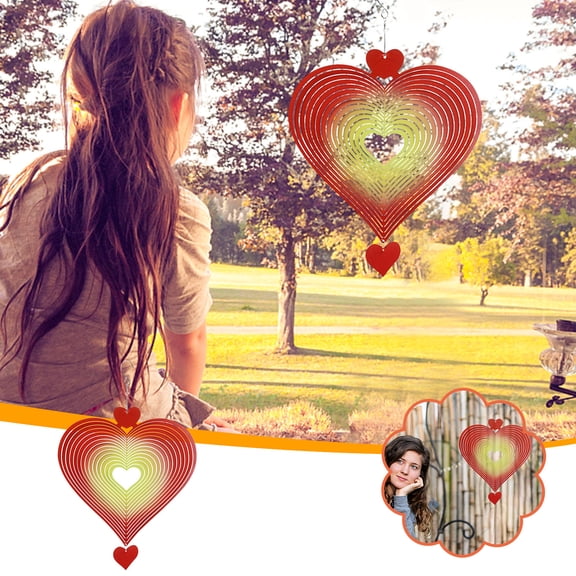 ZHMRFG Heart Wind Chimes Stainless Steel Rotating Ornament Mirror Visual Effect Colorful Sun Catcher Wind Spinner Party Favors Decor For Indoor Outdoor Garden Patio Balcony Bedroom Window Home