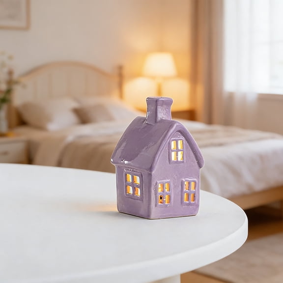 ZHMRFG Holiday Ceramic House Figurine, Mini Cottage Candle-Compatible Decor, Festive Easy to Store Collectible Decor for Home Tabletop Party Celebrations Window Display Gift for Holiday Enthusiasts