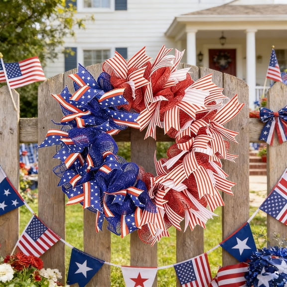 ZHMRFG Independence Day Decor,19.68In Star Garland Door Hanger Patriotic Color Scheme Realistic Visual Effect Indoor Outdoor Use,Festive Decor for Home Holiday Family Gathering Celebration Door Decor