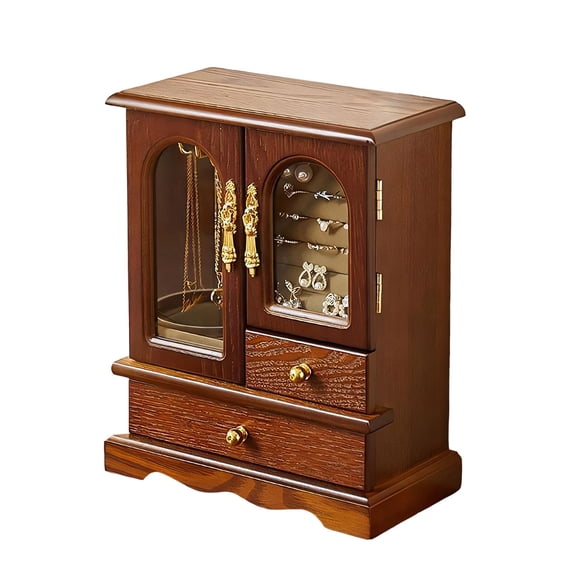 ZHMRFG Kendal Solid Wooden Jewelry Box with Mirror High-Grade Wood Multi-Drawer Storage Organizer for Necklaces Earrings Rings Perfect Graduation Birthday Valentine's Day Gift for Women Girls