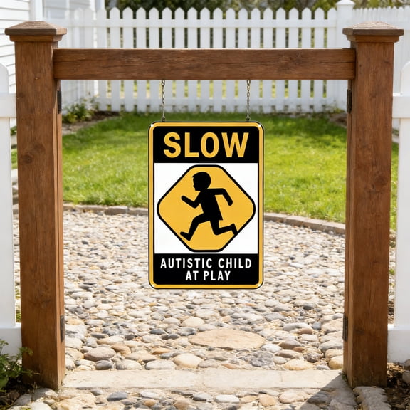 ZHMRFG Outdoor Reflective Safety Sign Thick Aluminum Rust-Proof Waterproof Reflective Coating Pre-Drilled Hole Decor Party Favors For Courtyard Driveway Residential Autistic Children Safety Reminder