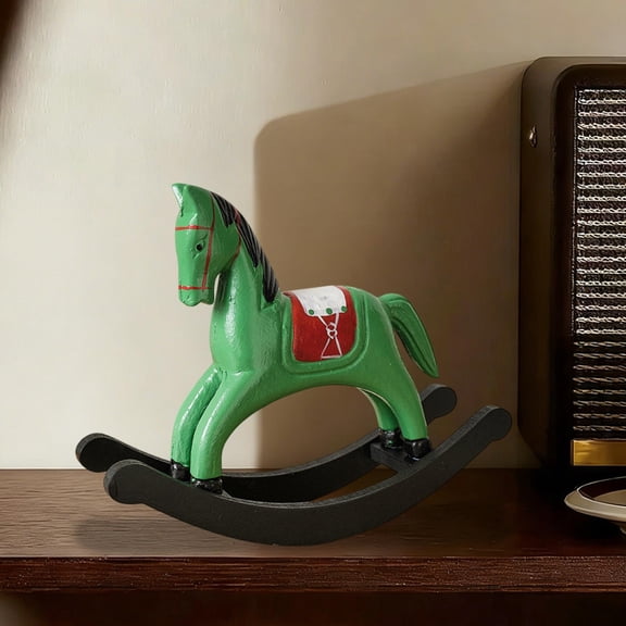 ZHMRFG Personalized Wooden Rocking Horse Ornament 8.66in Thick Wood Hand-Painted Retro Style Balanced Base Interactive Decor Symbolizes Good Luck Gift for New Year Housewarming Grand Opening