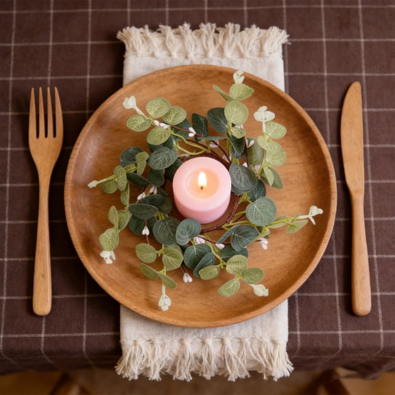 ZHMRFG Spring Decor,9.84In Spring Wreath Artificial Green Orange Leaves Candlestick Decor Simple Post-Pack Straightening,Festive Decor for Indoor Outdoor Party Home Garden Wall Fireplace Stairs Decor