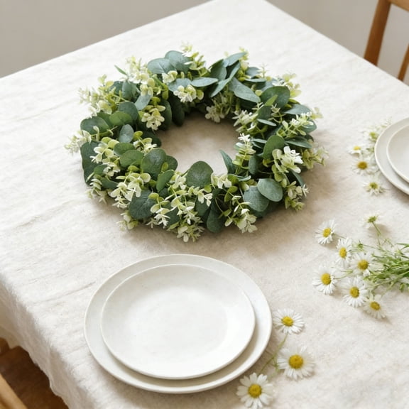 ZHMRFG Spring Greenery Wreath Front Door Decor 13.78" Artificial Green Leaves Wreath Decor For Indoor Outdoor Home Garden Wall Doorway Window Fireplace Spring Summer Party Decor Housewarming Gifts