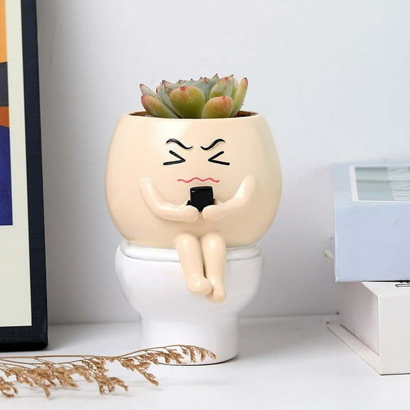 ZHMRFG Succulent Planter Toilet Shape Decor, Resin Cute Design Drainage Hole Stable Base Weather Resist, Home Decor For Office Desk Study Garden Yard Patio Desktop Shelf Holiday Favors Plant Decor